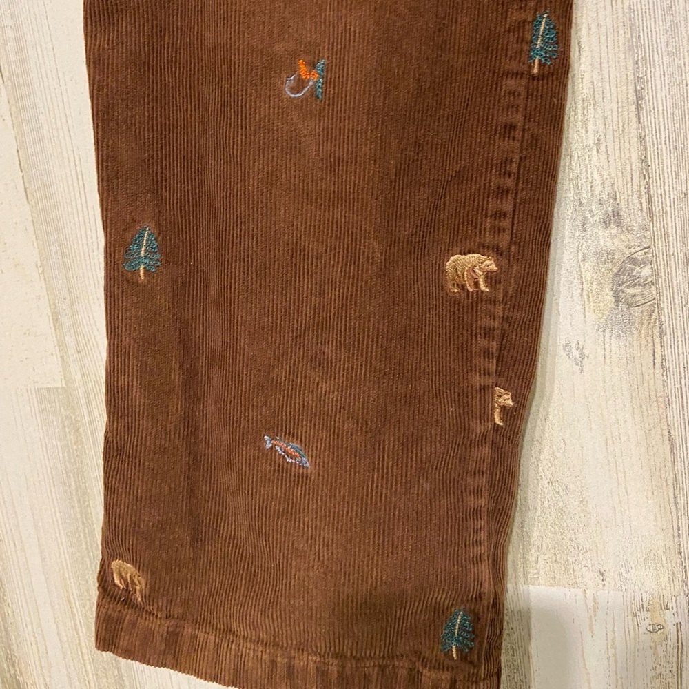 Heartstrings Brown Corduroy Embroidered Outdoor Bear Fish Pants 8 - Picture 3 of 11